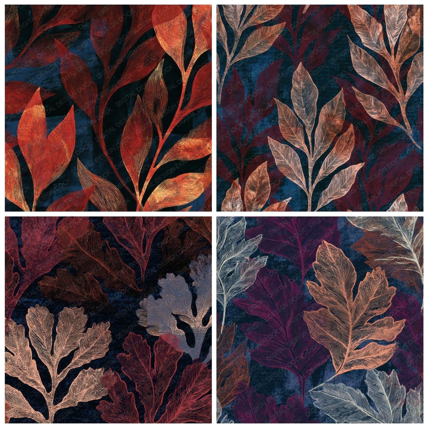 Engraving Kelp Forest Oxblood Digital Paper Pack (DDD012834)