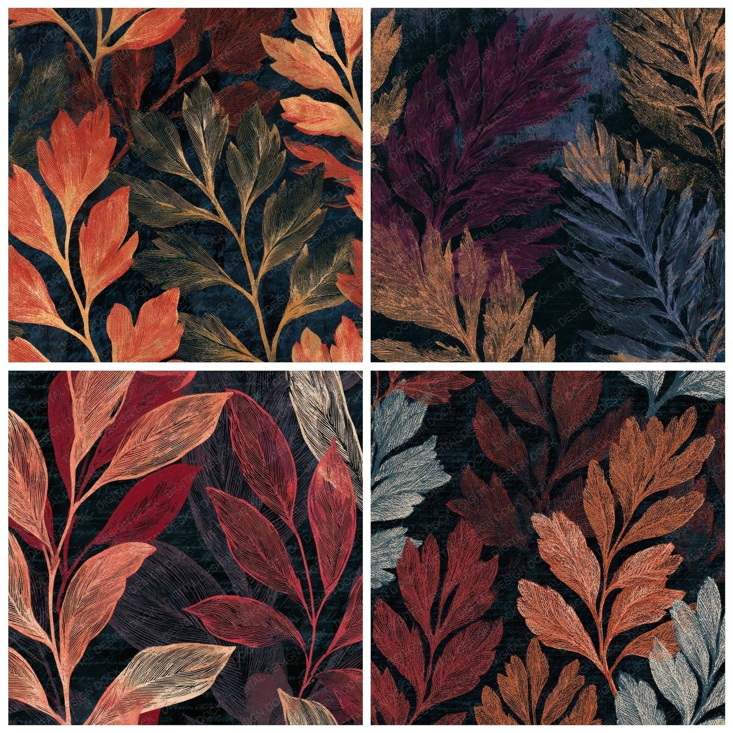Engraving Kelp Forest Oxblood Digital Paper Pack (DDD012834)