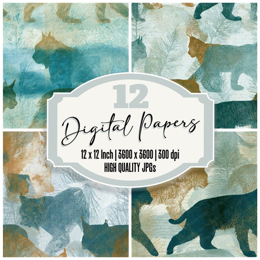 Engraving Lynx Seafoam Seamless Digital Paper Pack (DDD012835)