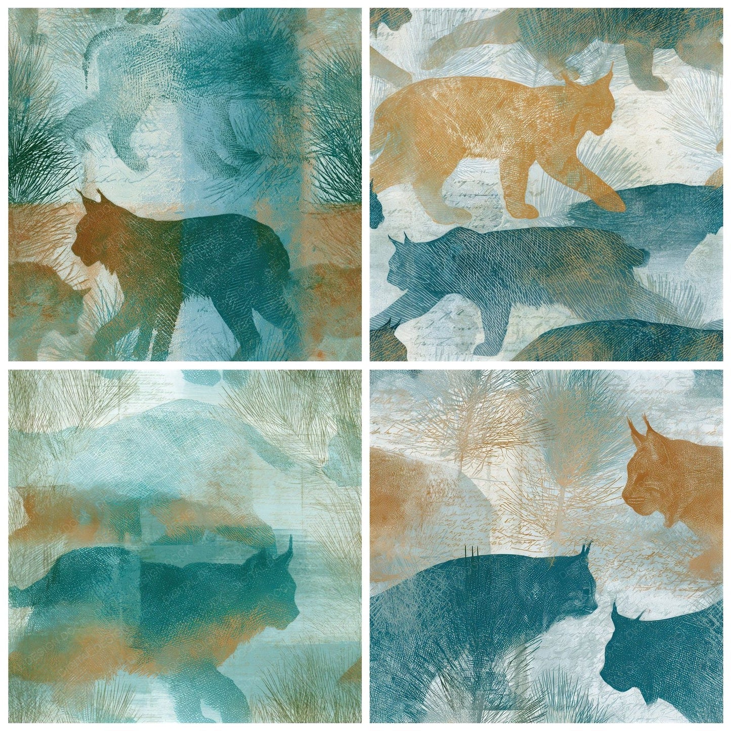 Engraving Lynx Seafoam Seamless Digital Paper Pack (DDD012835)
