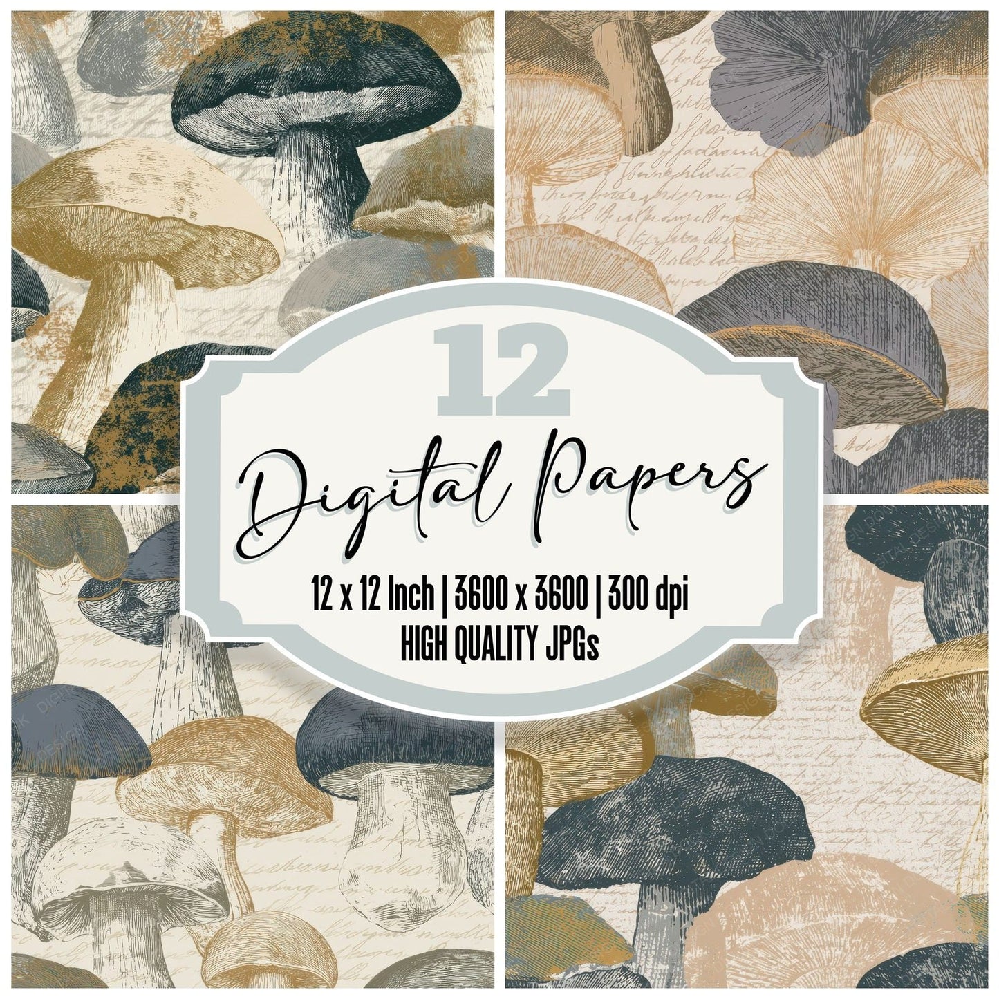 Engraving Porcini Oyster Grey Digital Paper Pack (DDD012836)