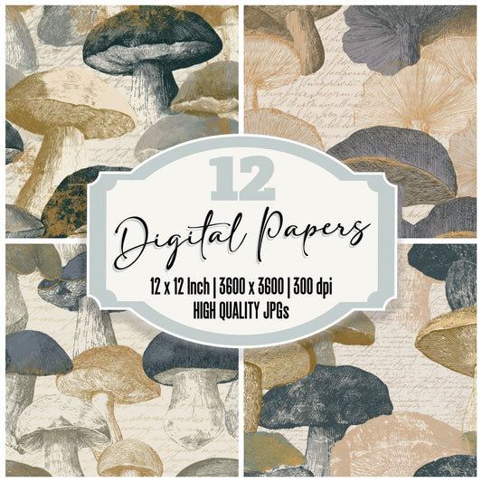 Engraving Porcini Oyster Grey Digital Paper Pack (DDD012836)