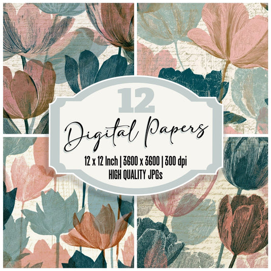 Engraving Tulip Powder Pink Seamless Digital Paper Pack (DDD012837)