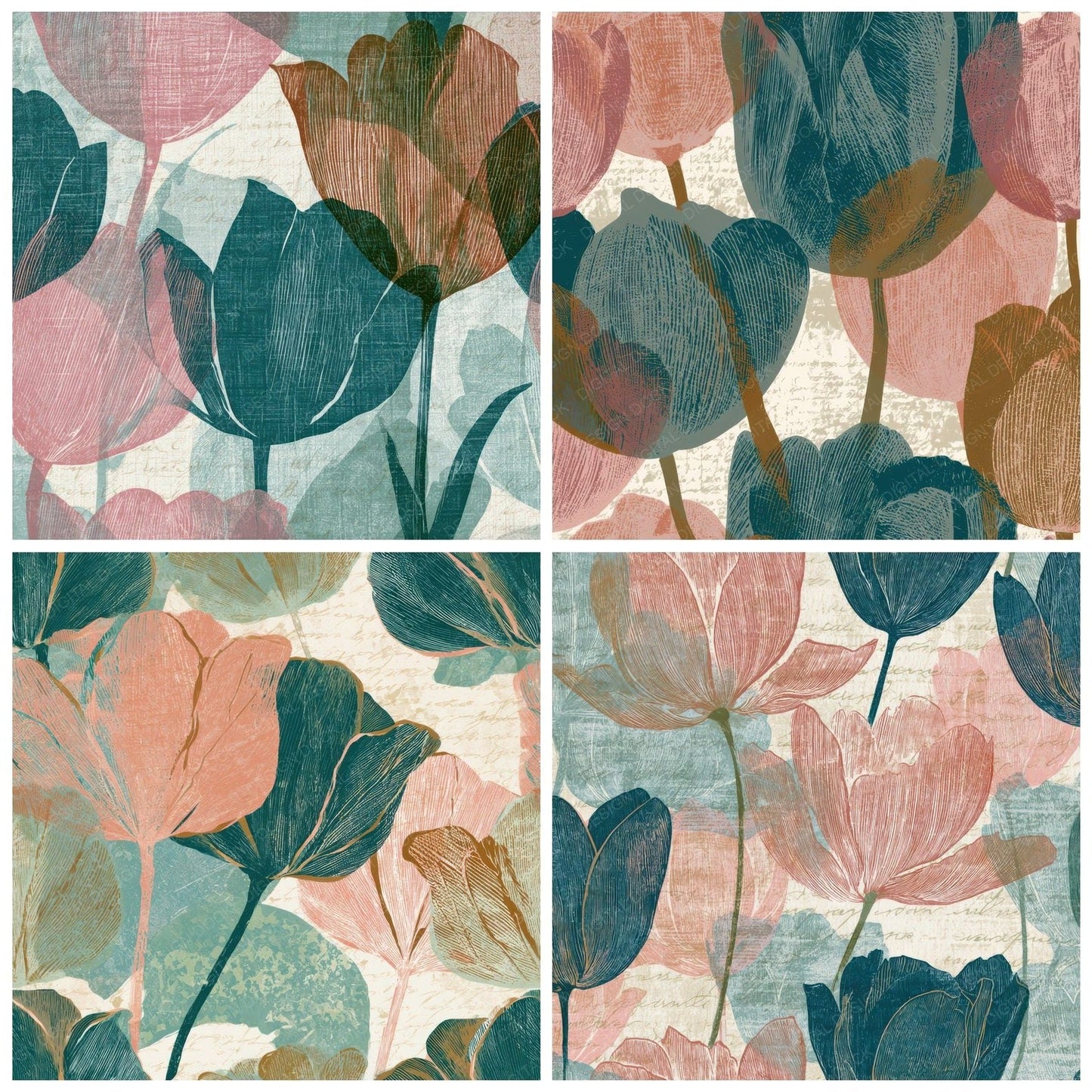 Engraving Tulip Powder Pink Seamless Digital Paper Pack (DDD012837)