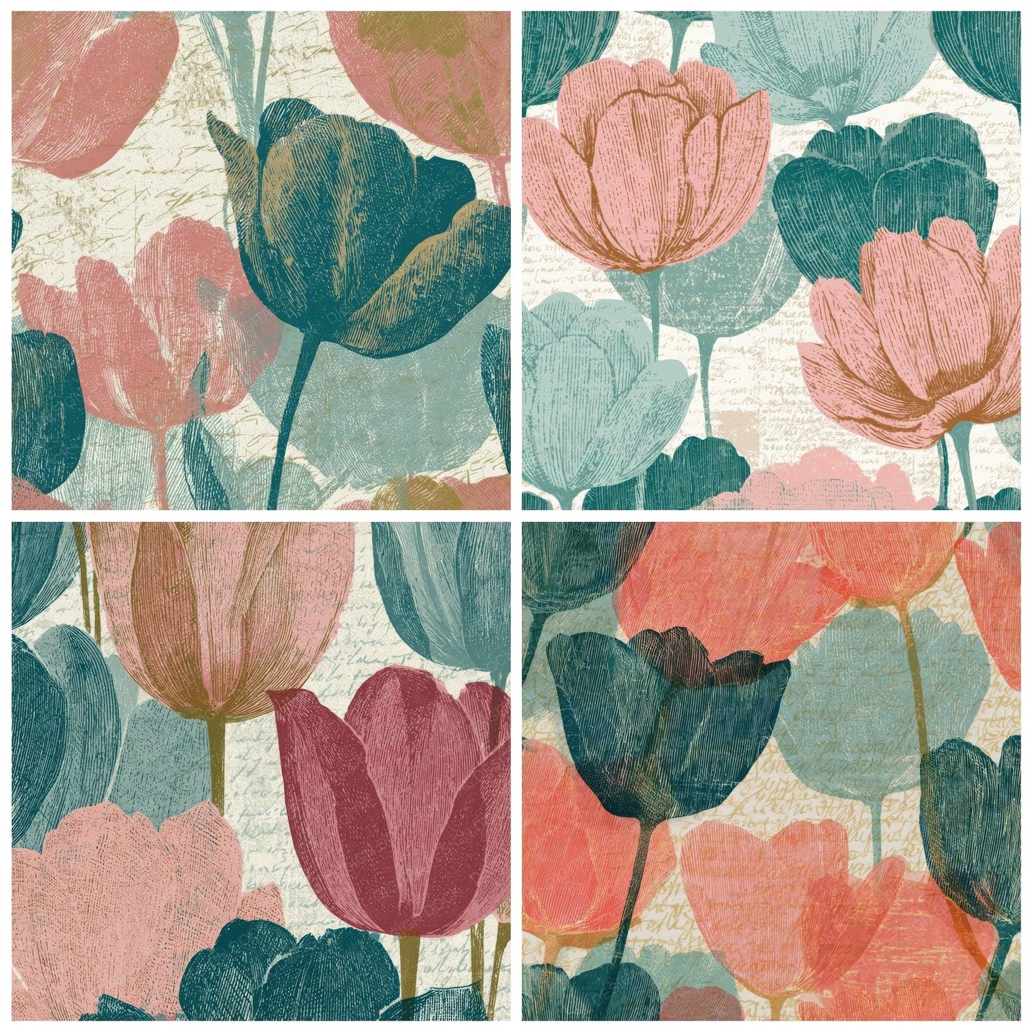Engraving Tulip Powder Pink Seamless Digital Paper Pack (DDD012837)