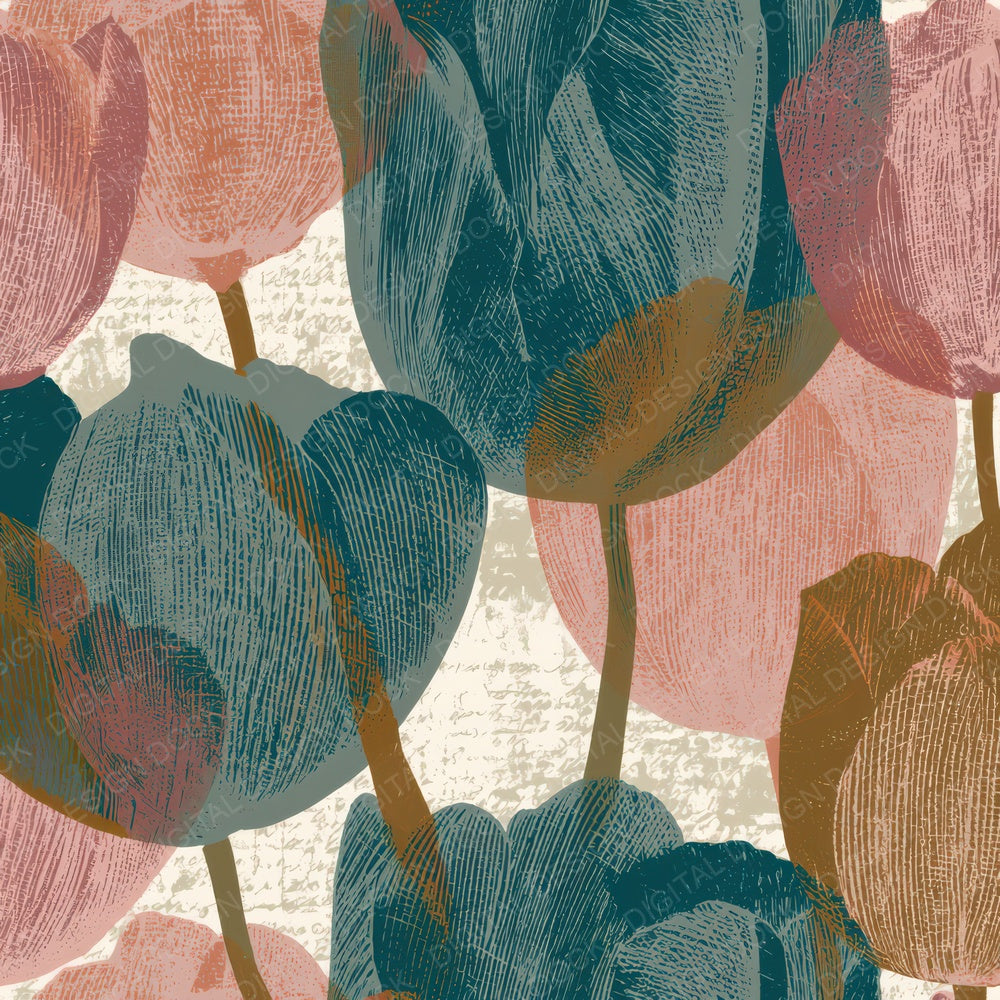 Engraving Tulip Powder Pink Seamless Digital Paper Pack (DDD012837)