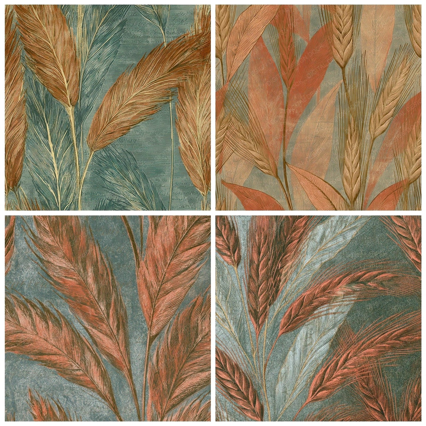 Engraving Wheat Terracotta Sage Digital Paper Pack (DDD012838)