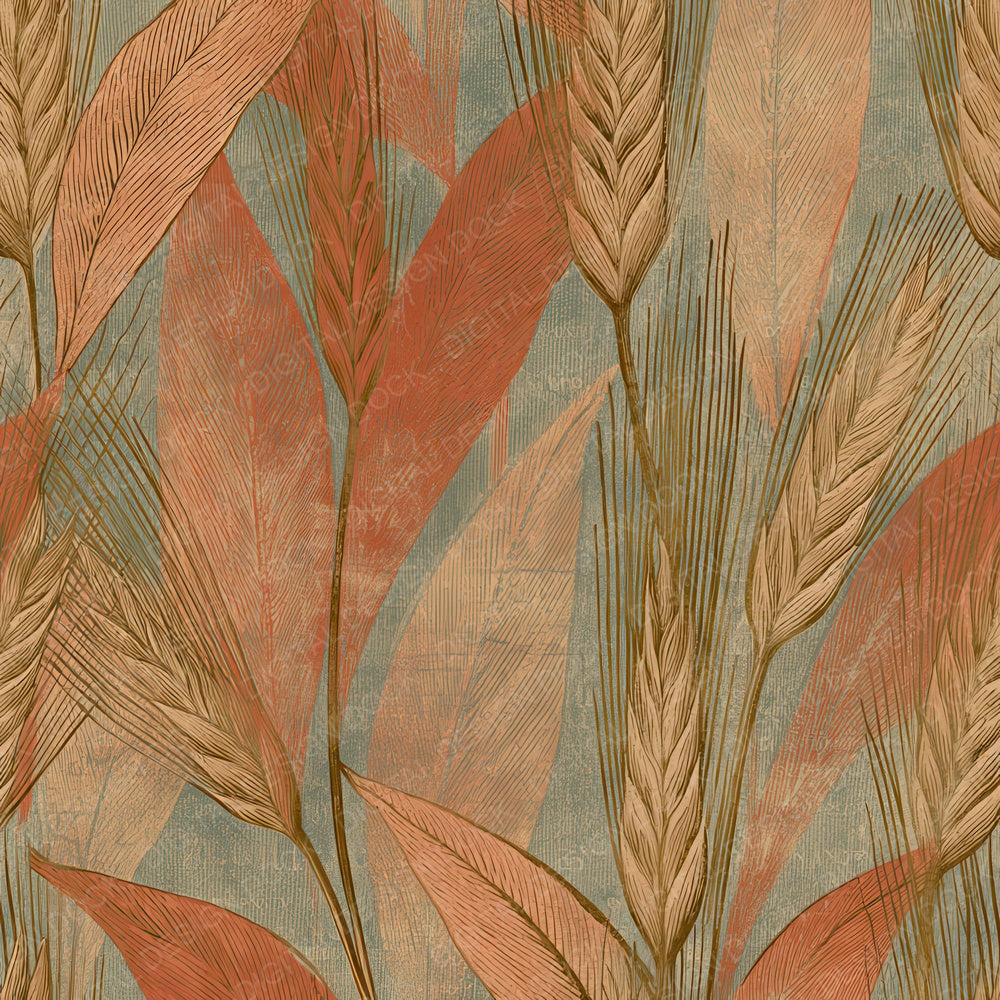 Engraving Wheat Terracotta Sage Digital Paper Pack (DDD012838)