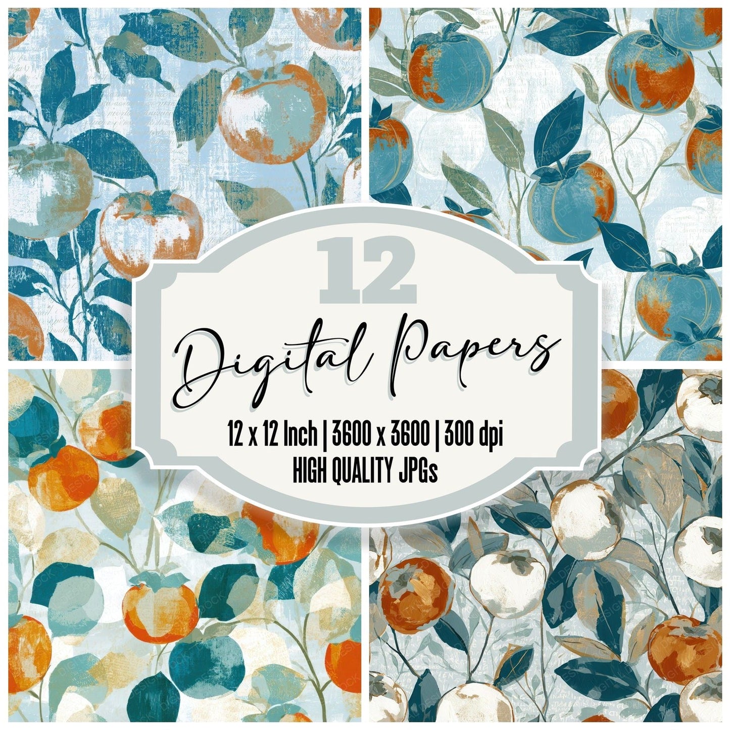Gouache Persimmons Seafoam White Digital Paper Pack (DDD012840)