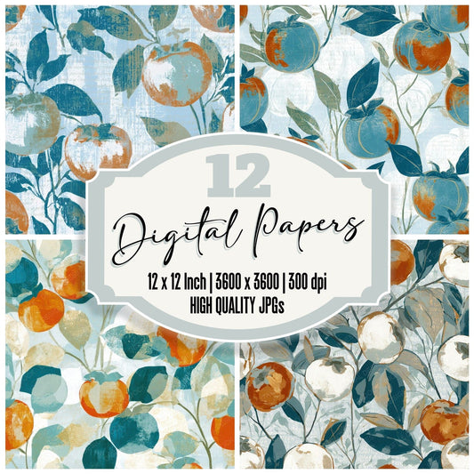 Gouache Persimmons Seafoam White Digital Paper Pack (DDD012840)