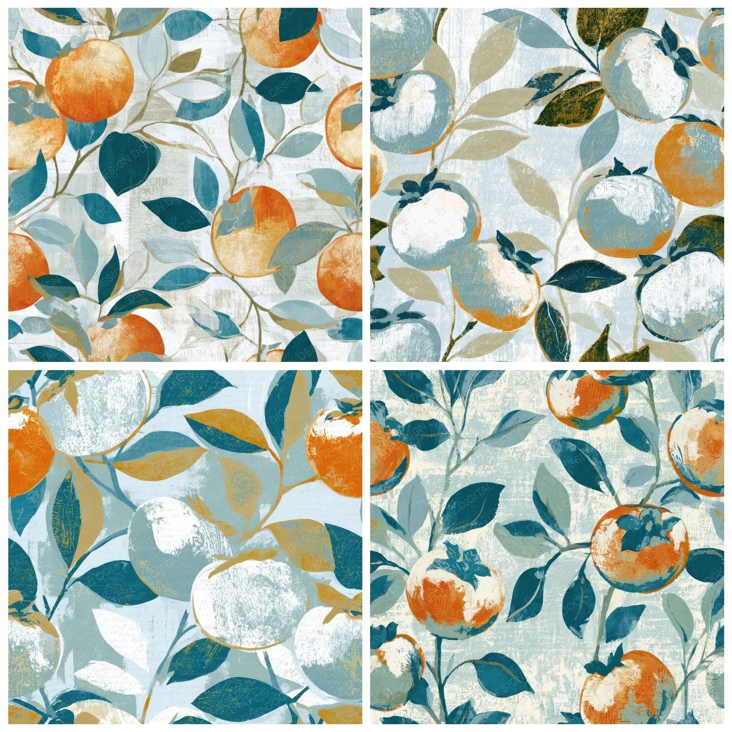 Gouache Persimmons Seafoam White Digital Paper Pack (DDD012840)