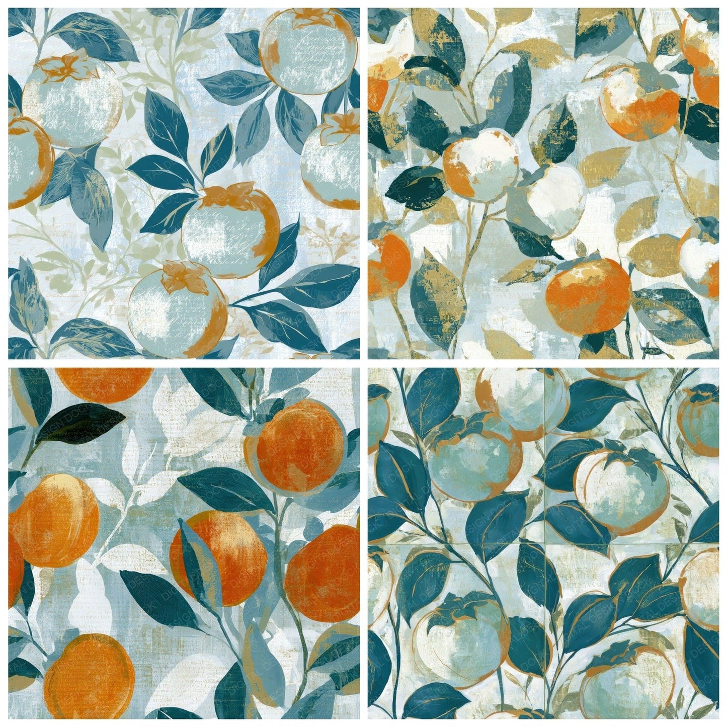 Gouache Persimmons Seafoam White Digital Paper Pack (DDD012840)