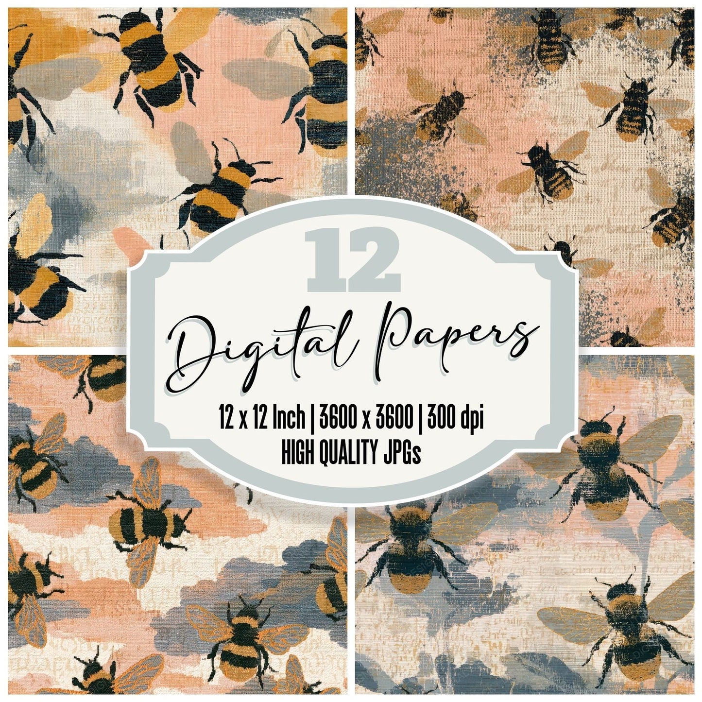 Tapestry Bumblebee Peach Cream Digital Paper Pack (DDD012842)
