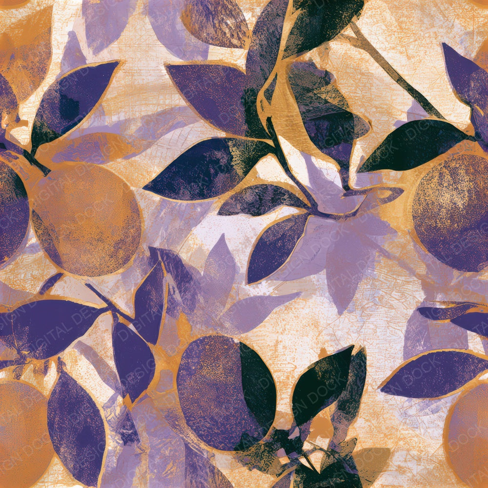Woodblock Kumquat Lavender Seamless Digital Paper Pack (DDD012843)