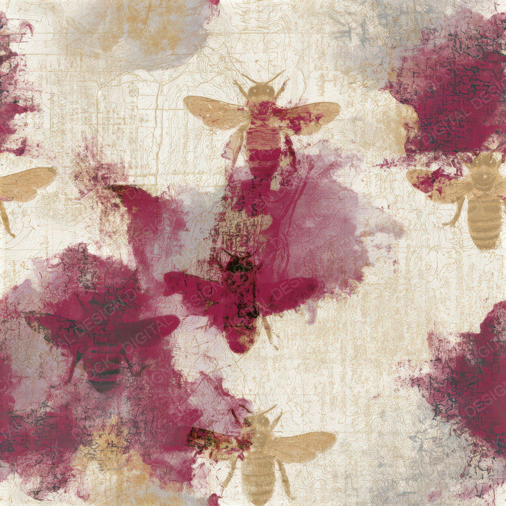 Antique Map Honey Bees Garnet Seamless Digital Paper Pack (DDD012845)