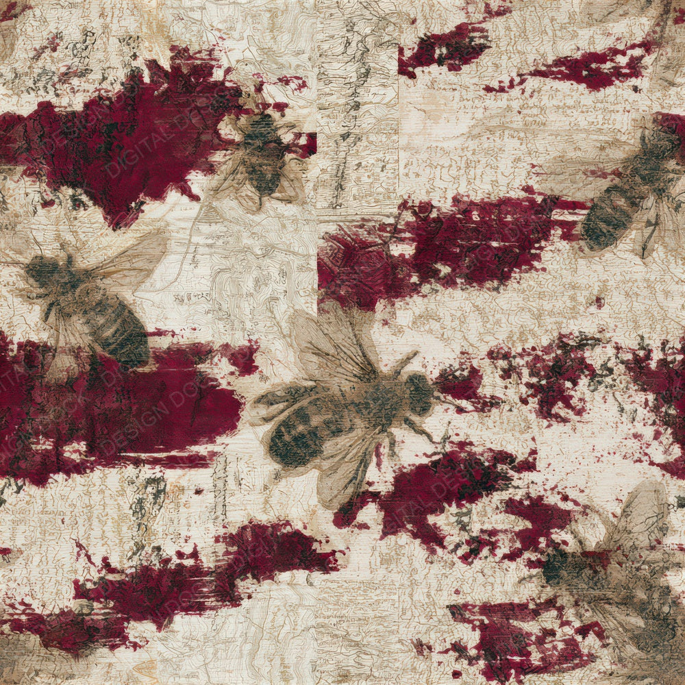 Antique Map Honey Bees Garnet Seamless Digital Paper Pack (DDD012845)