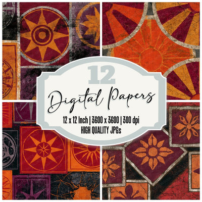 Batik Tarot Cards Pumpkin Mulled Wine Digital Paper Pack (DDD012847)