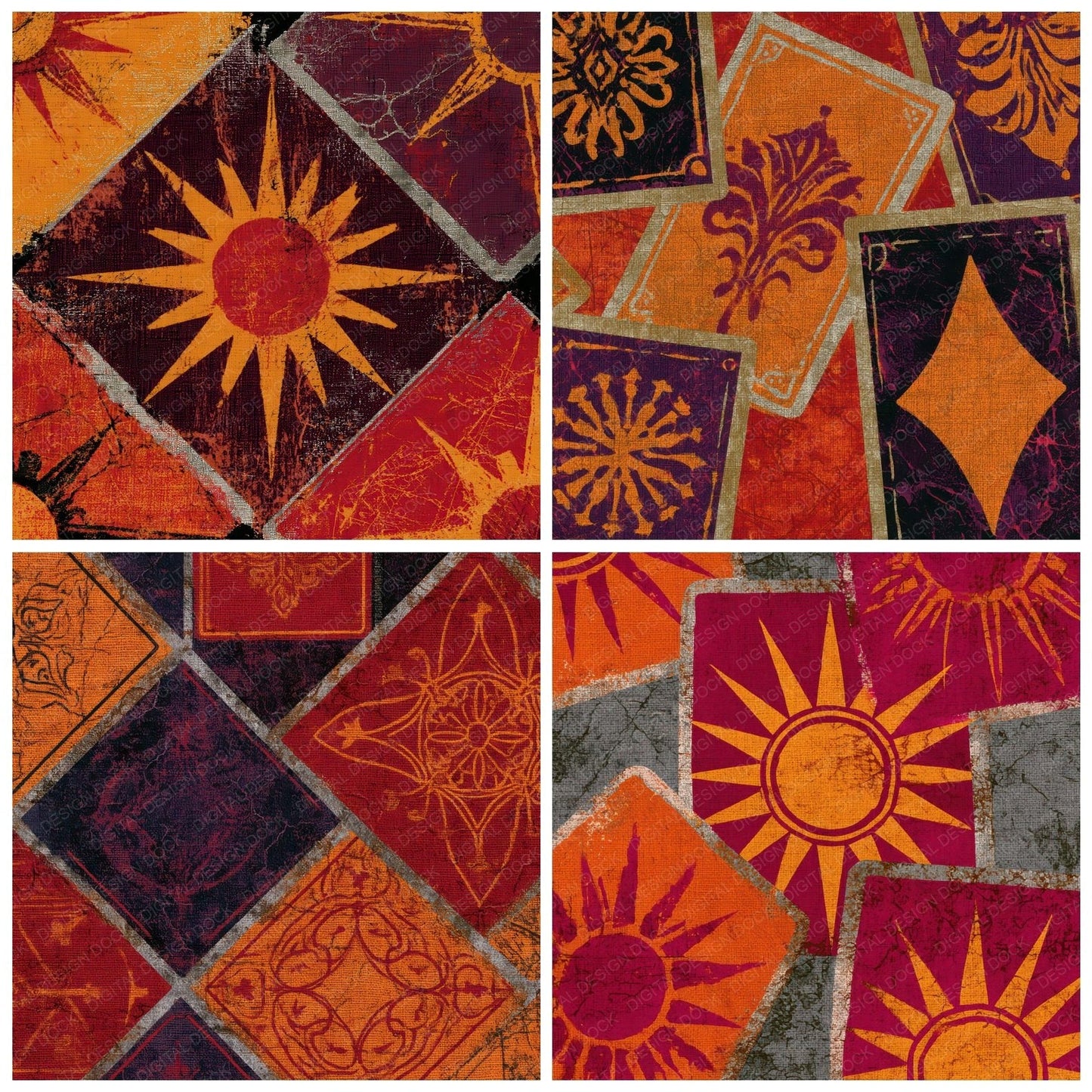 Batik Tarot Cards Pumpkin Mulled Wine Digital Paper Pack (DDD012847)