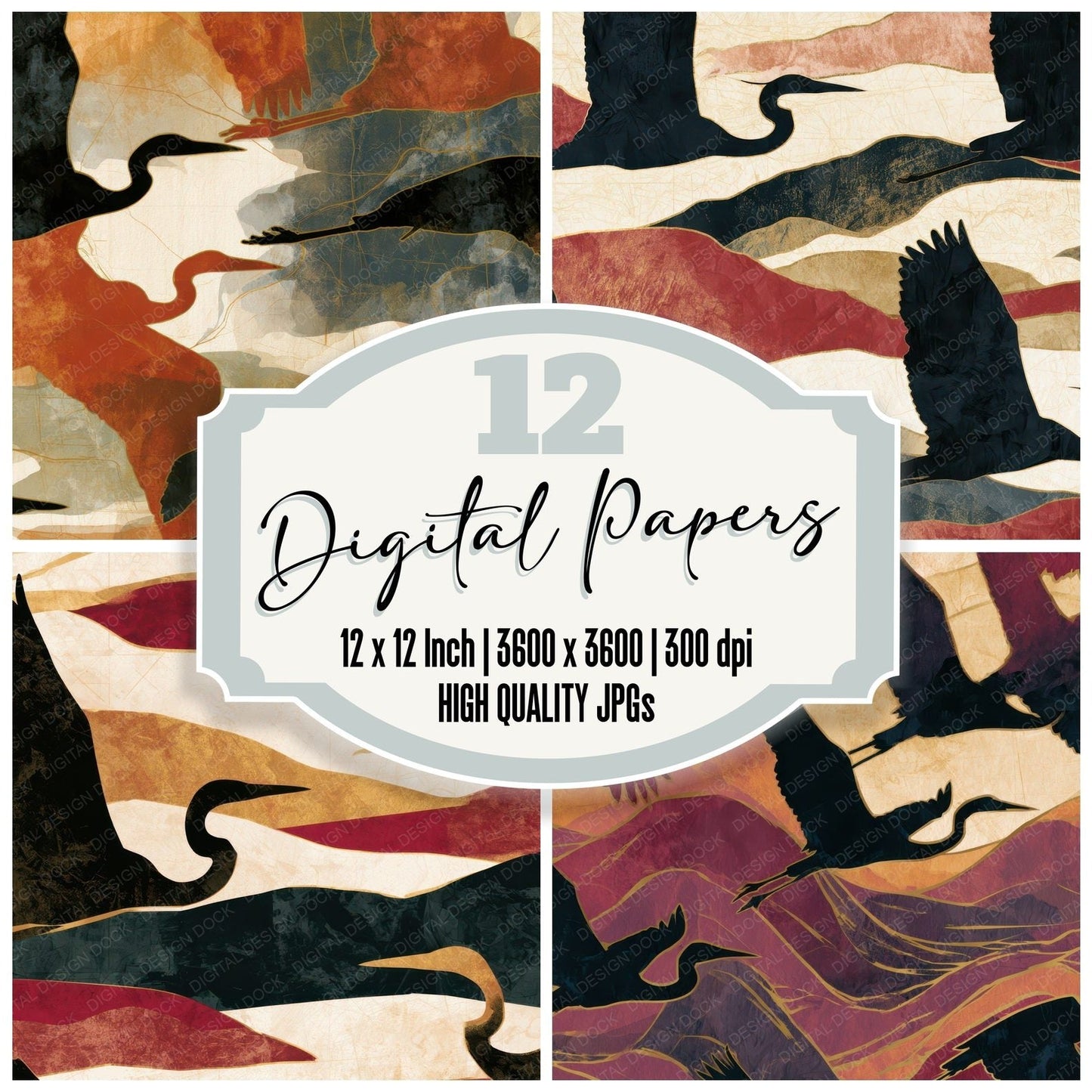 Blueprint Herons Oxblood Bone Digital Paper Pack (DDD012848)