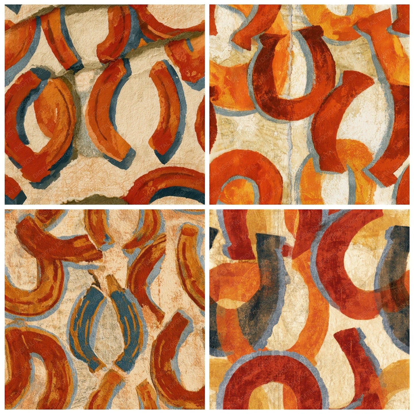Collage Horseshoes Burnt Orange Seamless Digital Paper Pack (DDD012849)
