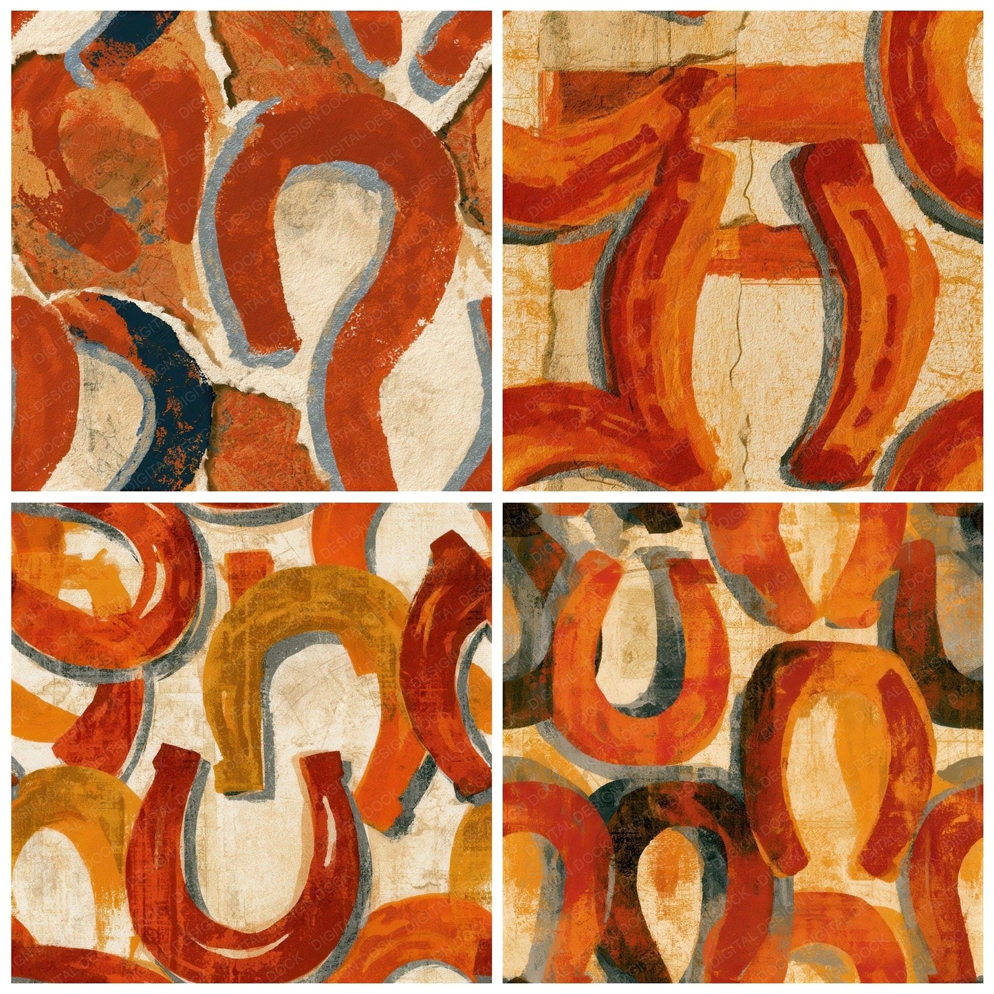 Collage Horseshoes Burnt Orange Seamless Digital Paper Pack (DDD012849)