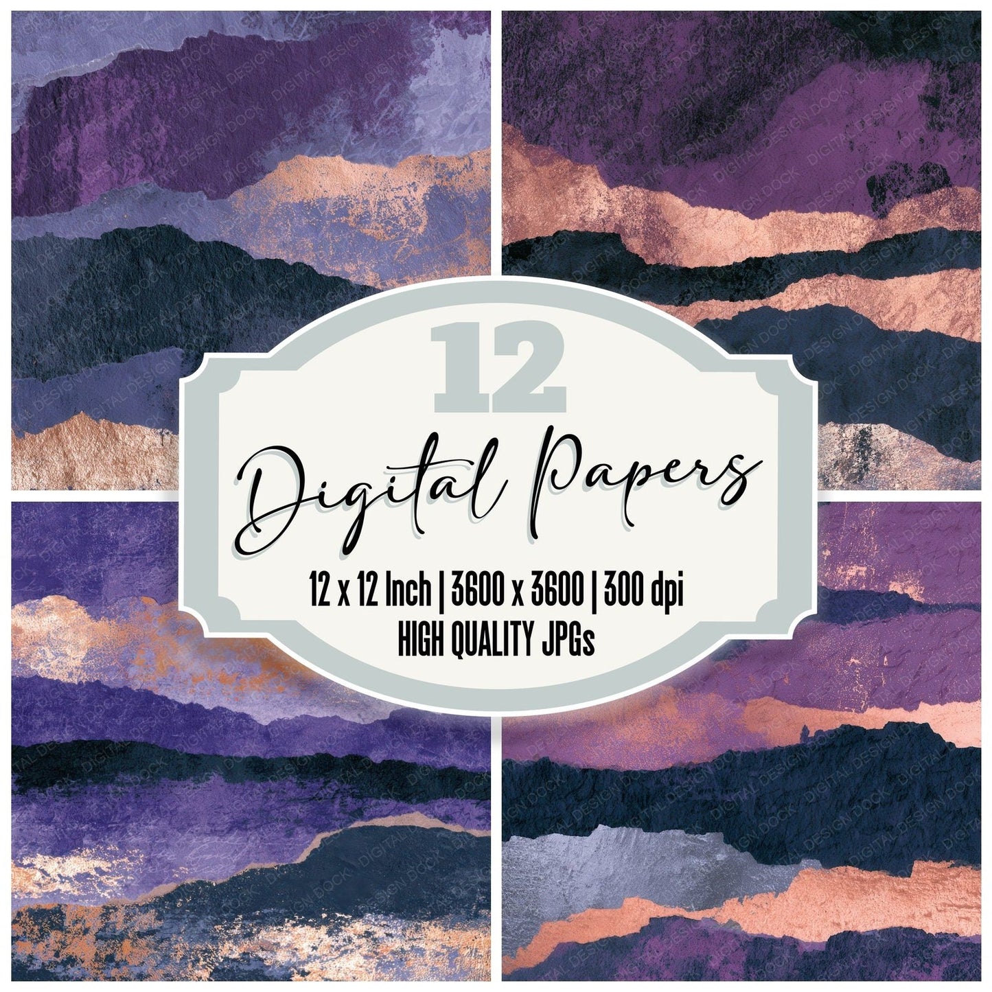 Collage Purple Charcoal Abstract Digital Paper Pack (DDD012850)