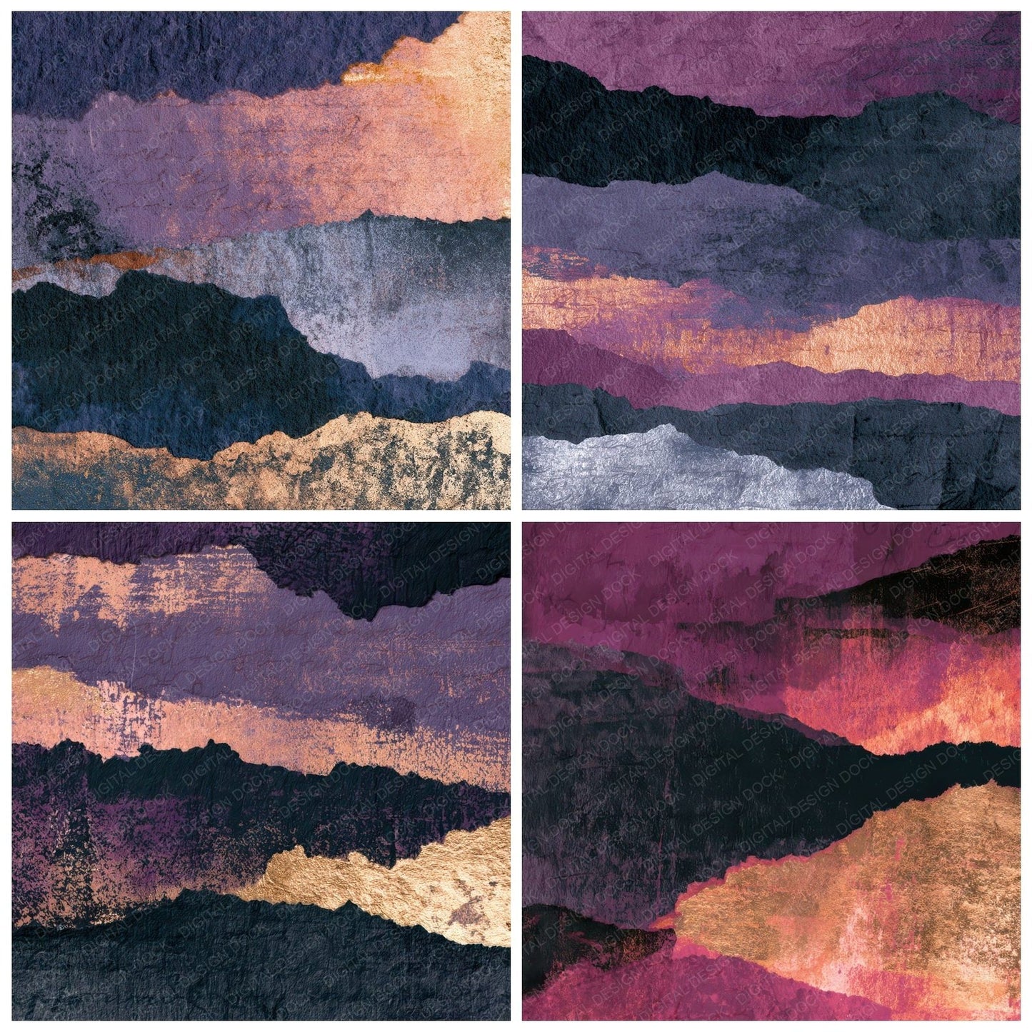 Collage Purple Charcoal Abstract Digital Paper Pack (DDD012850)
