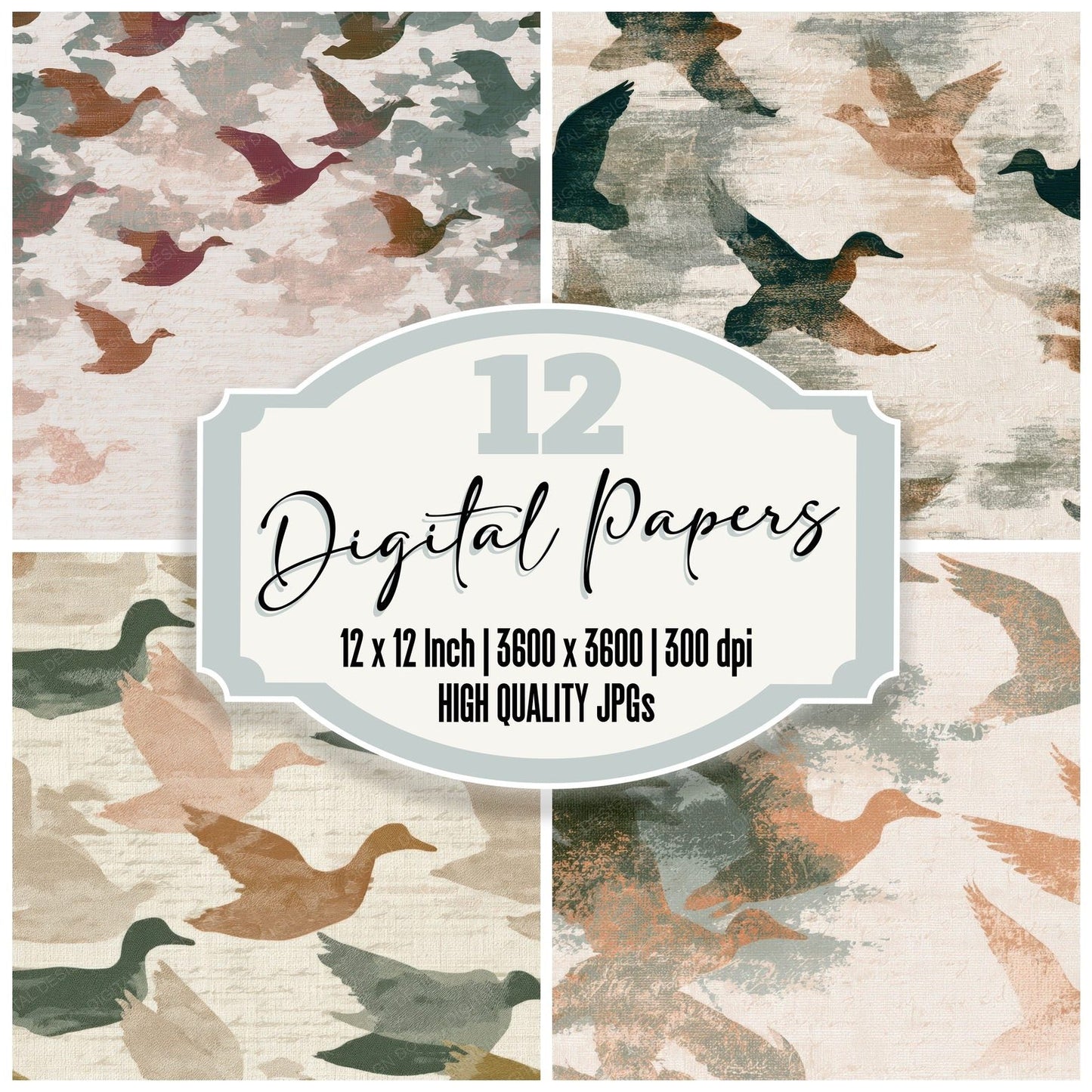 Embroidery Duck Adobe Sage Digital Paper Pack (DDD012851)