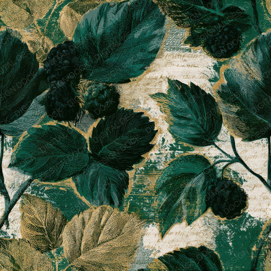 Engraving Mulberries Forest Green Seamless Digital Paper Pack (DDD012852)