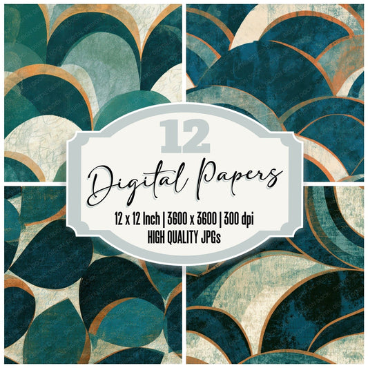 Indian Block Print Organic Curves Teal Bone Digital Paper Pack (DDD012854)