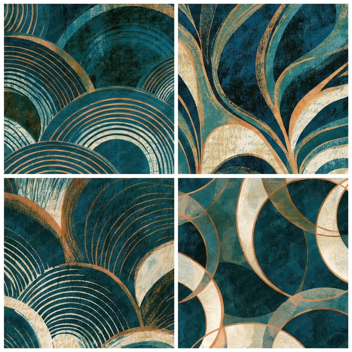 Indian Block Print Organic Curves Teal Bone Digital Paper Pack (DDD012854)