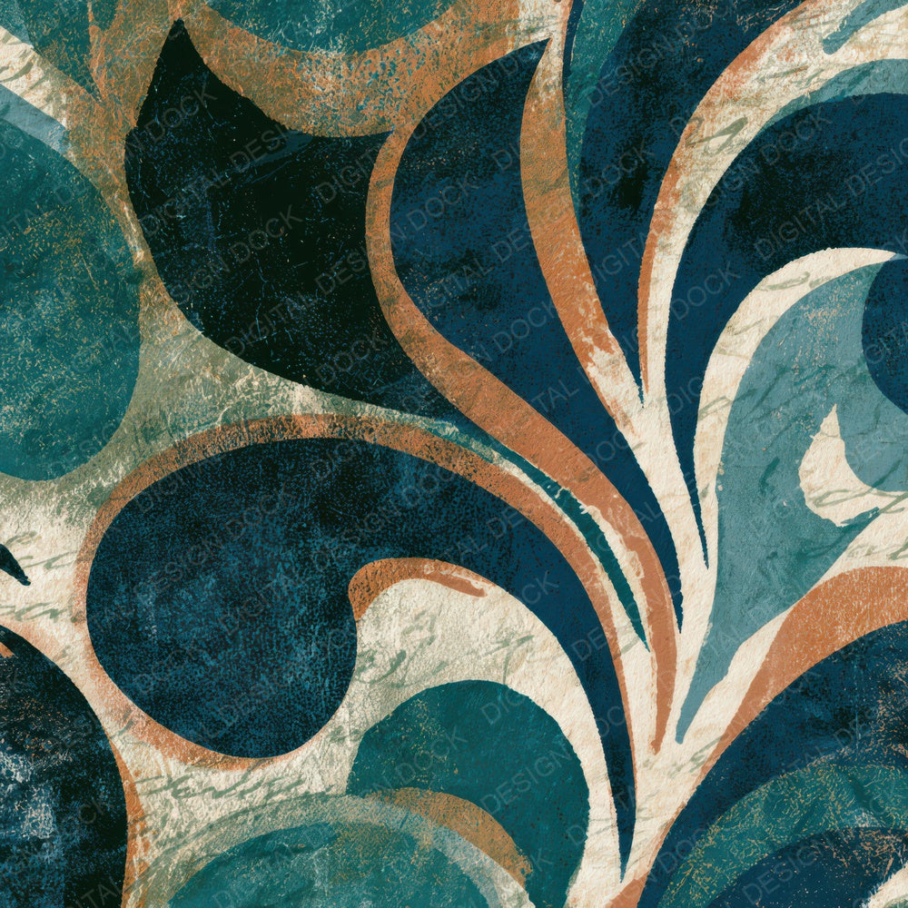 Indian Block Print Organic Curves Teal Bone Digital Paper Pack (DDD012854)