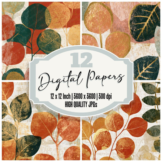 Letterpress Eucalyptus Terracotta Stone Digital Paper Pack (DDD012855)