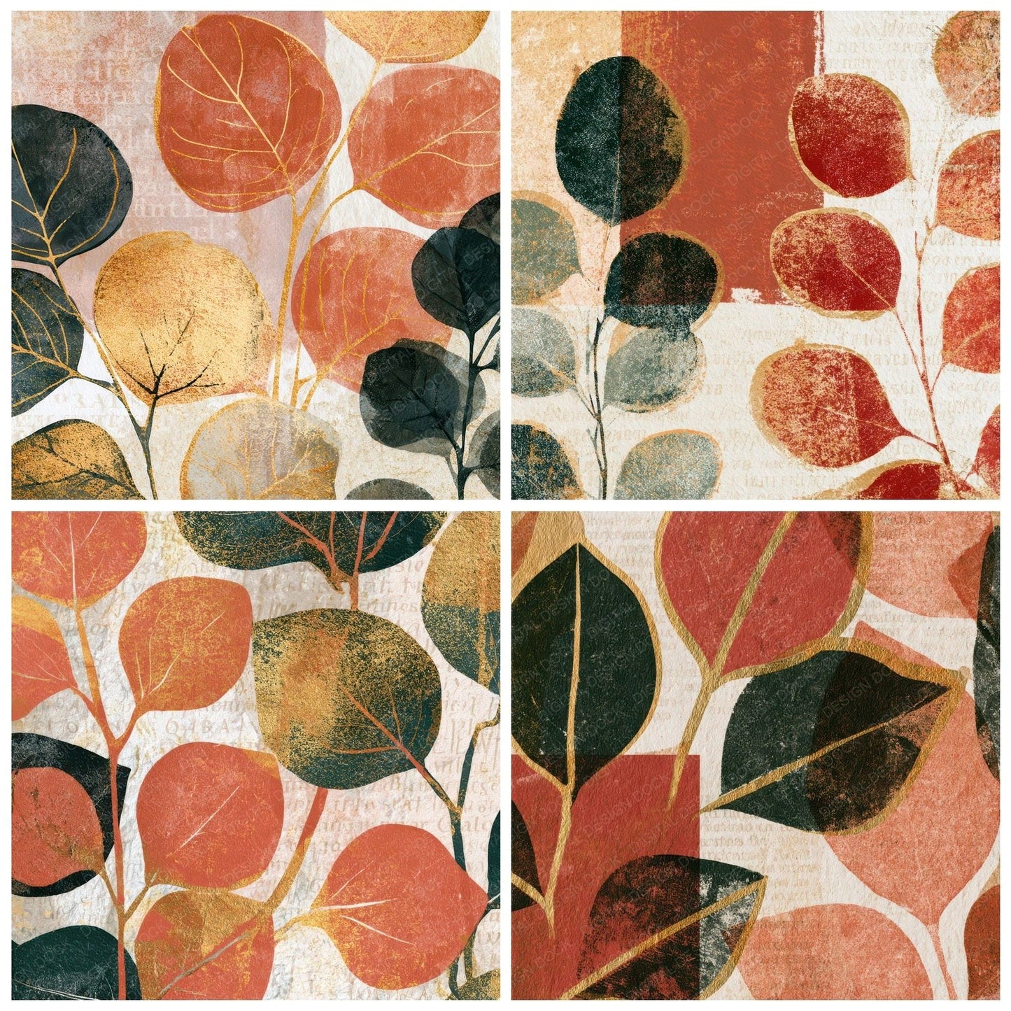Letterpress Eucalyptus Terracotta Stone Digital Paper Pack (DDD012855)