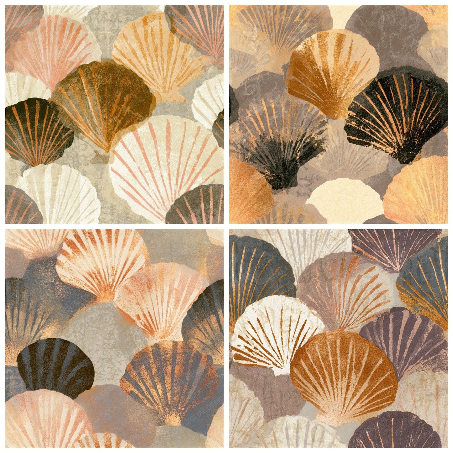 Letterpress Shell Collection Seamless Digital Paper Pack (DDD012856)