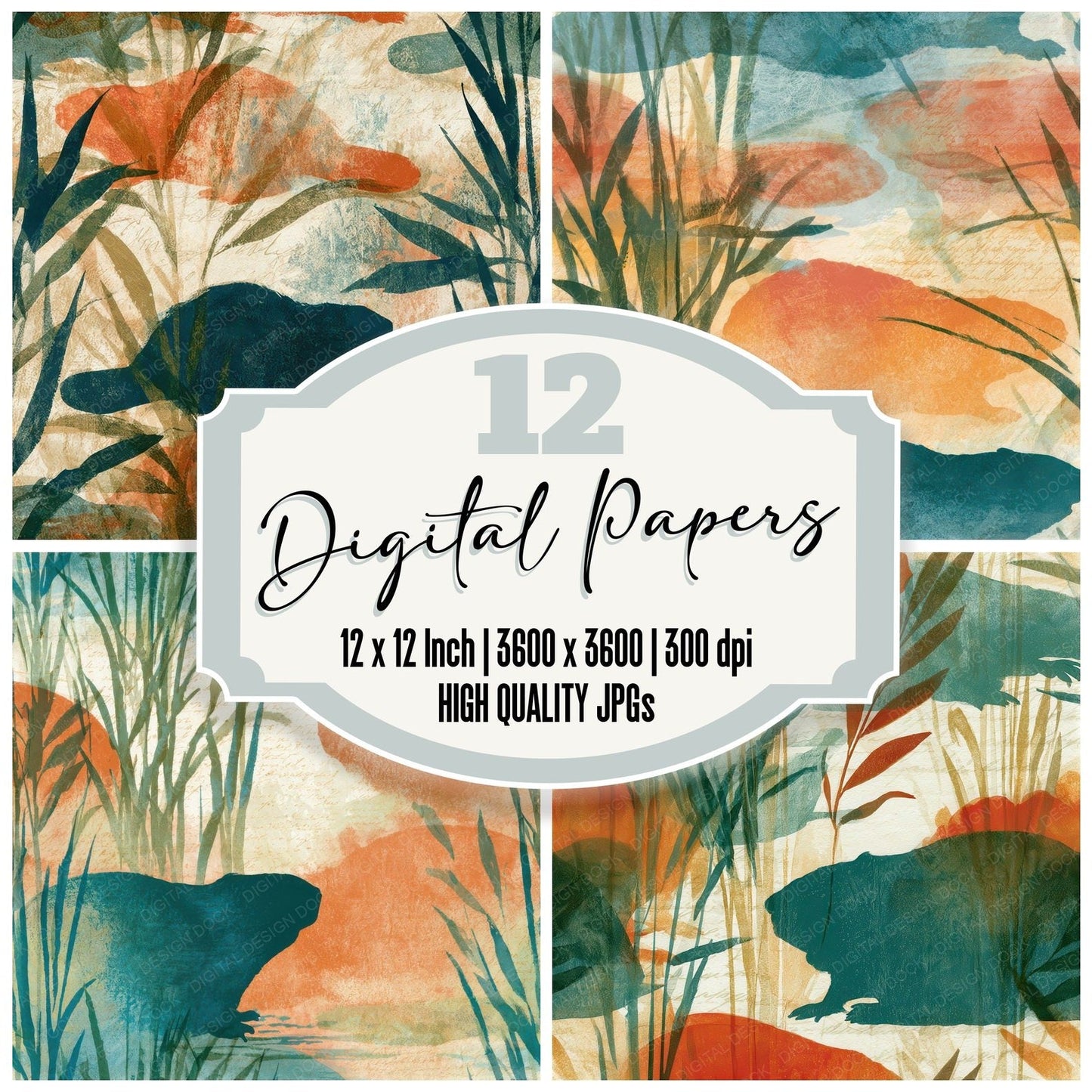 Lithograph Beaver Reed Papaya Seamless Digital Paper Pack (DDD012857)