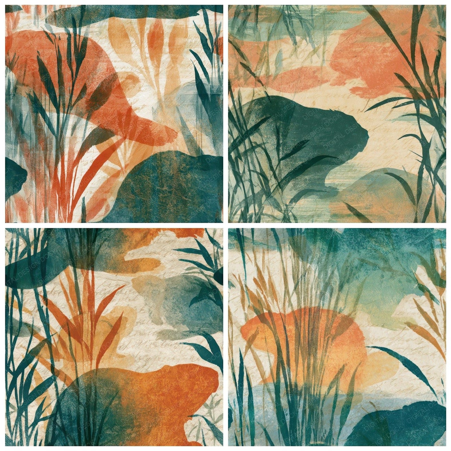 Lithograph Beaver Reed Papaya Seamless Digital Paper Pack (DDD012857)