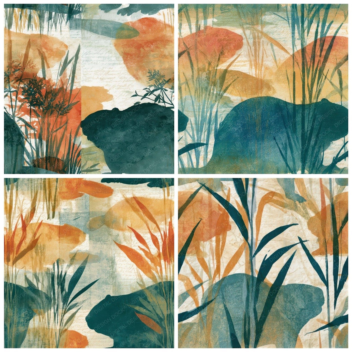 Lithograph Beaver Reed Papaya Seamless Digital Paper Pack (DDD012857)
