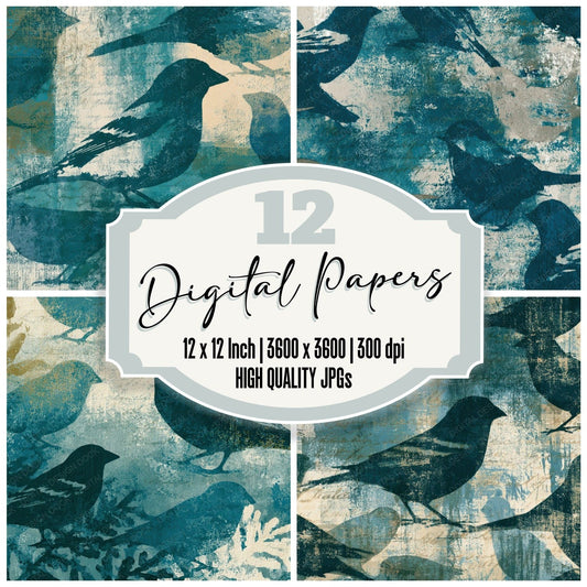 Monoprint Finch Teal Bone Digital Paper Pack (DDD012859)