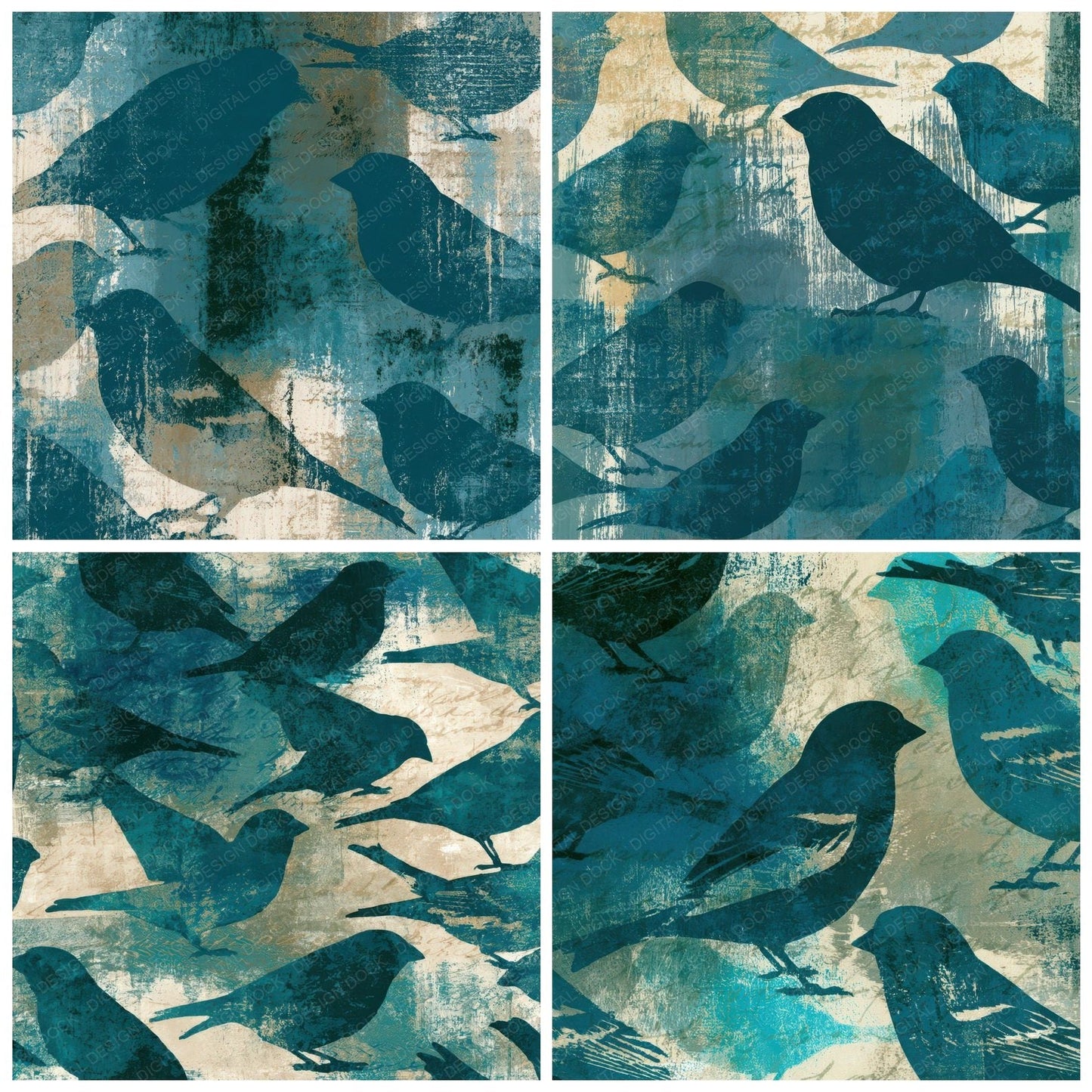 Monoprint Finch Teal Bone Digital Paper Pack (DDD012859)