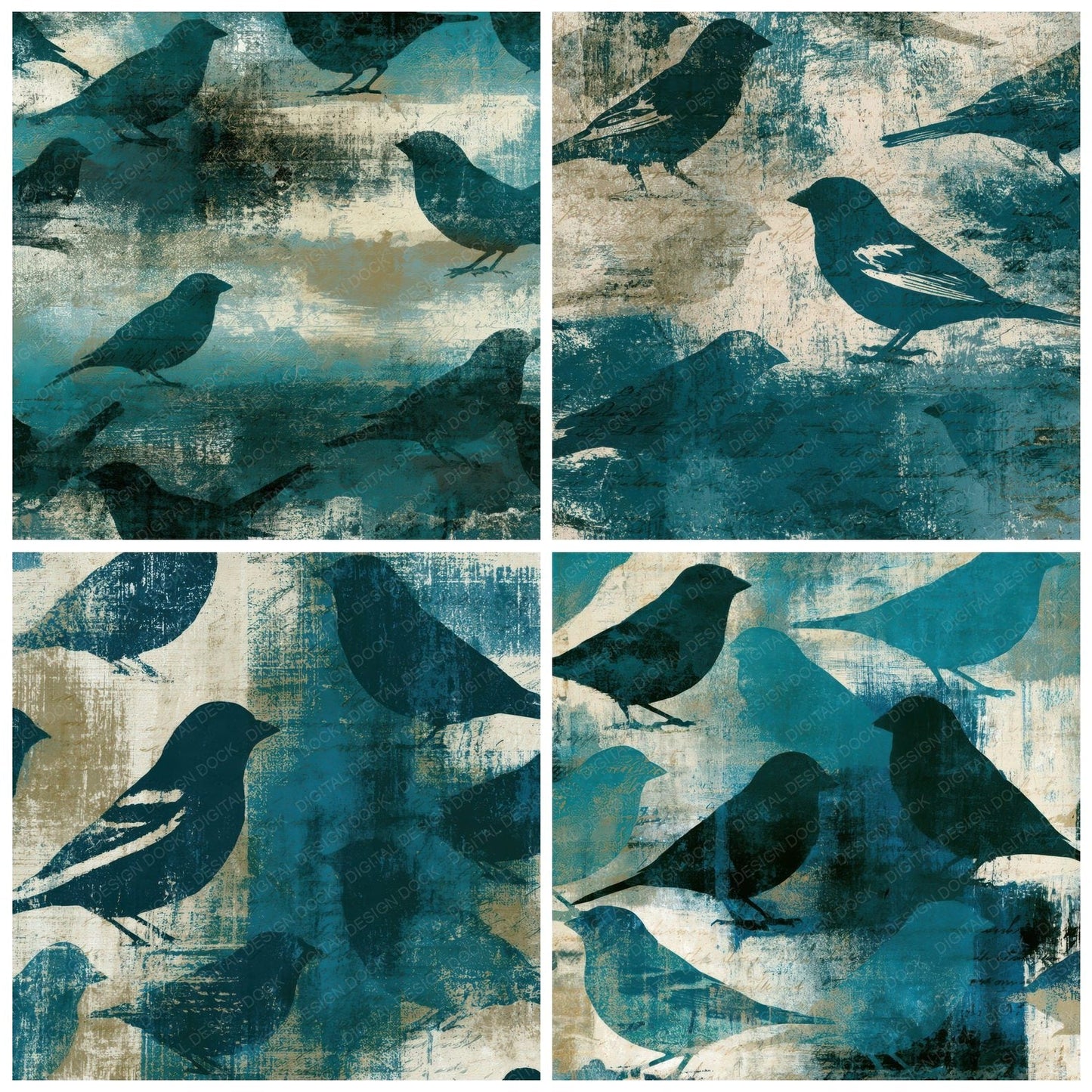 Monoprint Finch Teal Bone Digital Paper Pack (DDD012859)