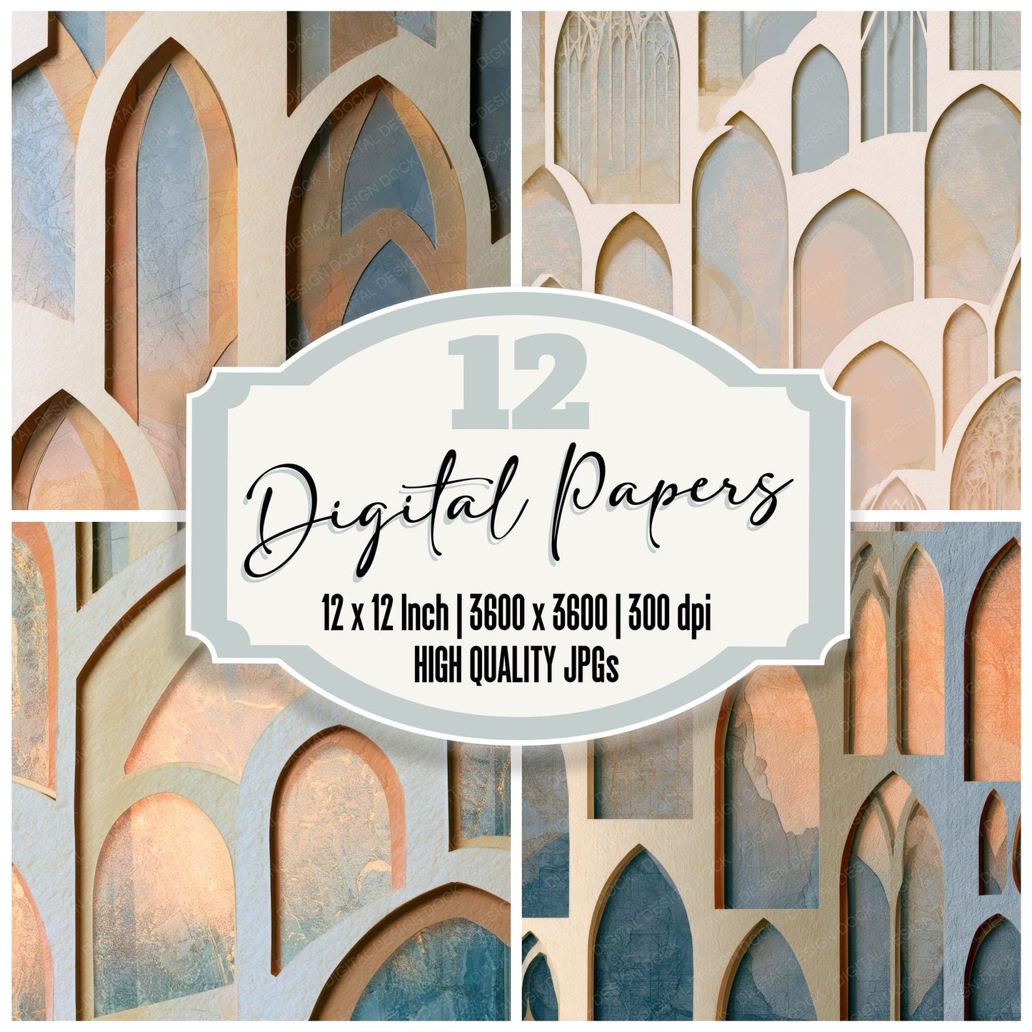 Papercut Gothic Arches Peach Cream Digital Paper Pack (DDD012860)