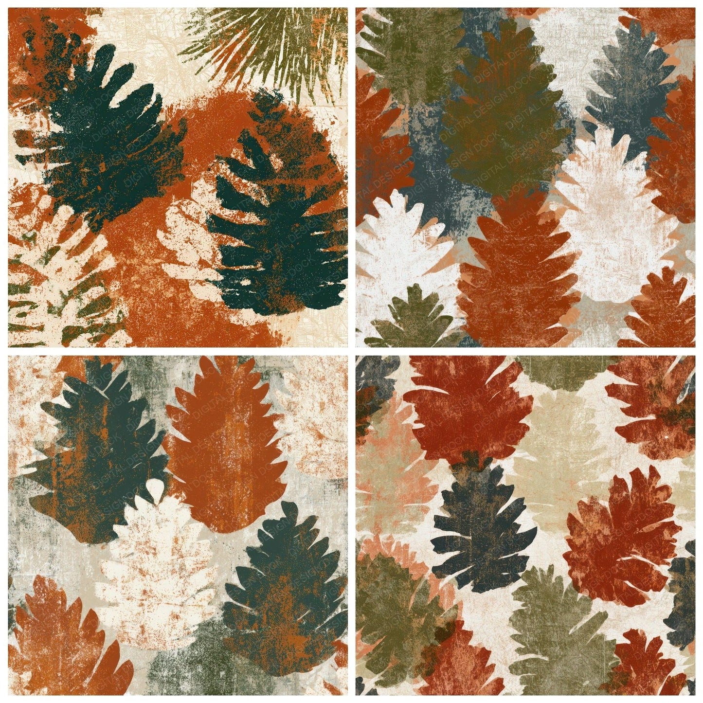 Screenprint Pine Cone Rust Moss Digital Paper Pack (DDD012861)