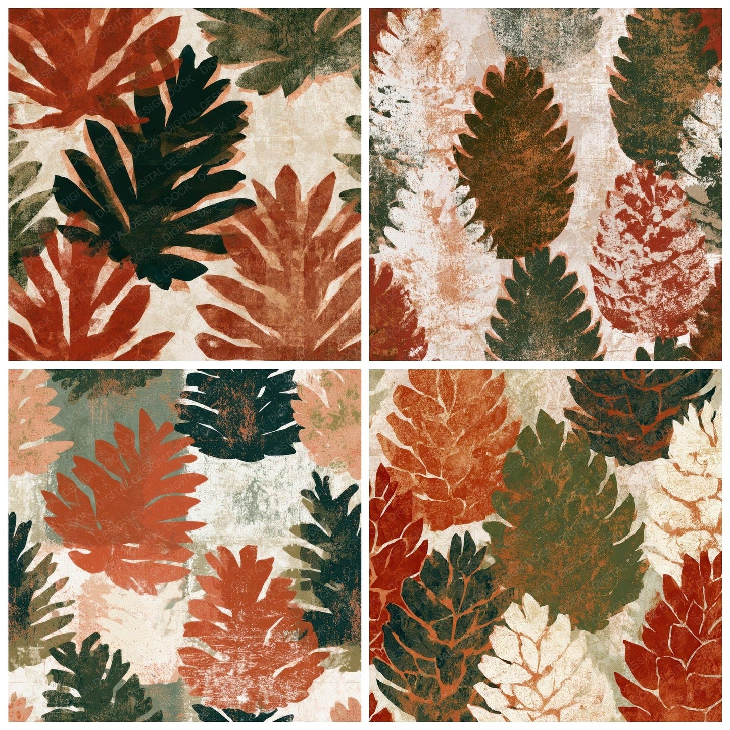 Screenprint Pine Cone Rust Moss Digital Paper Pack (DDD012861)