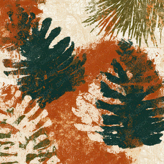 Screenprint Pine Cone Rust Moss Digital Paper Pack (DDD012861)