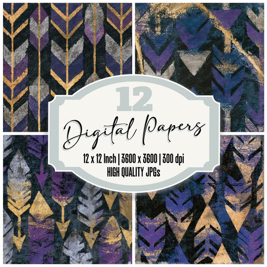 Torn Paper Arrowheads Purple Silver Digital Paper Pack (DDD012862)