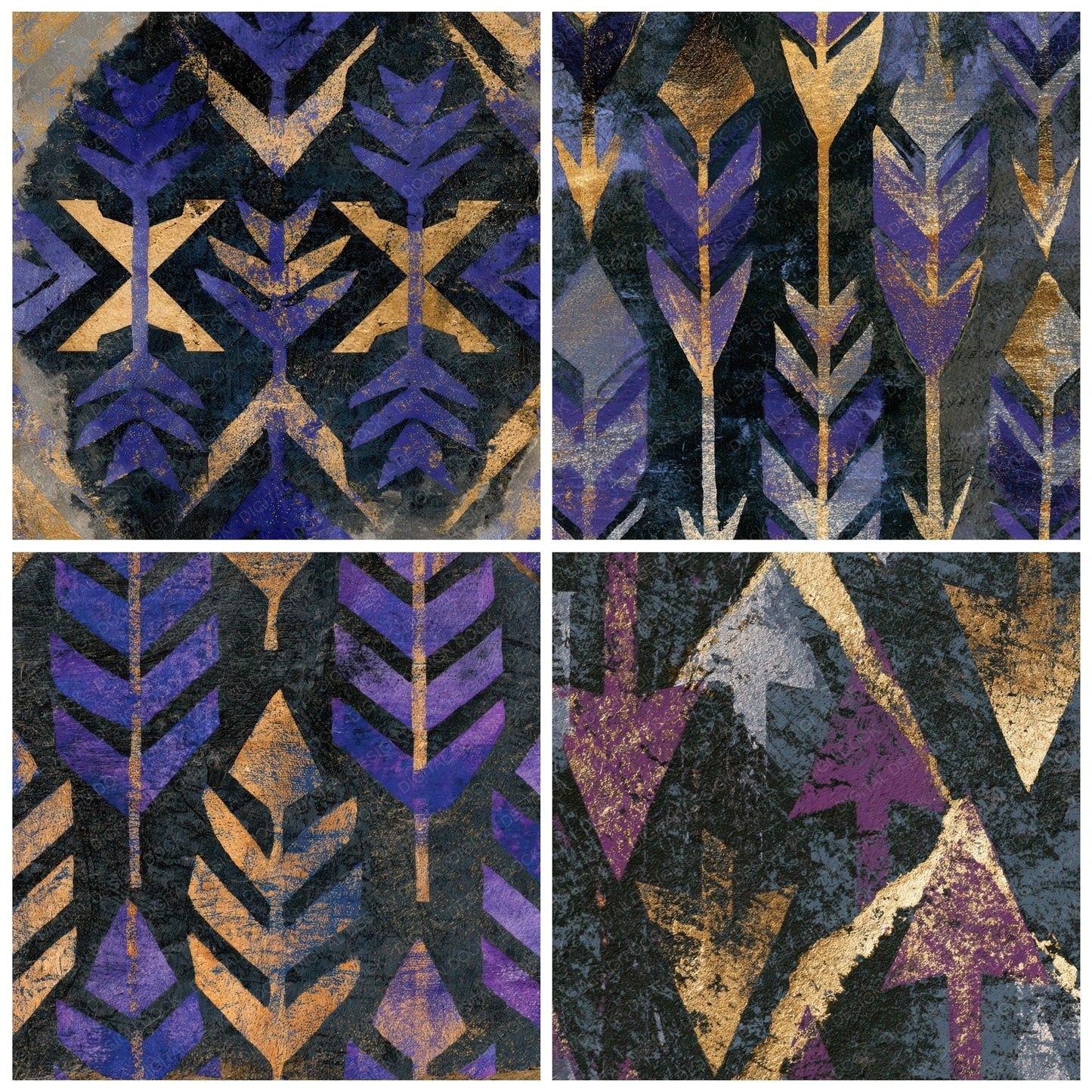 Torn Paper Arrowheads Purple Silver Digital Paper Pack (DDD012862)