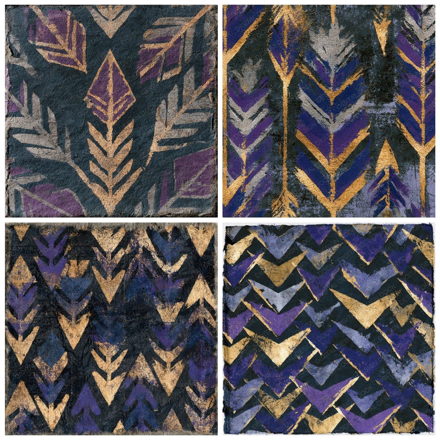 Torn Paper Arrowheads Purple Silver Digital Paper Pack (DDD012862)