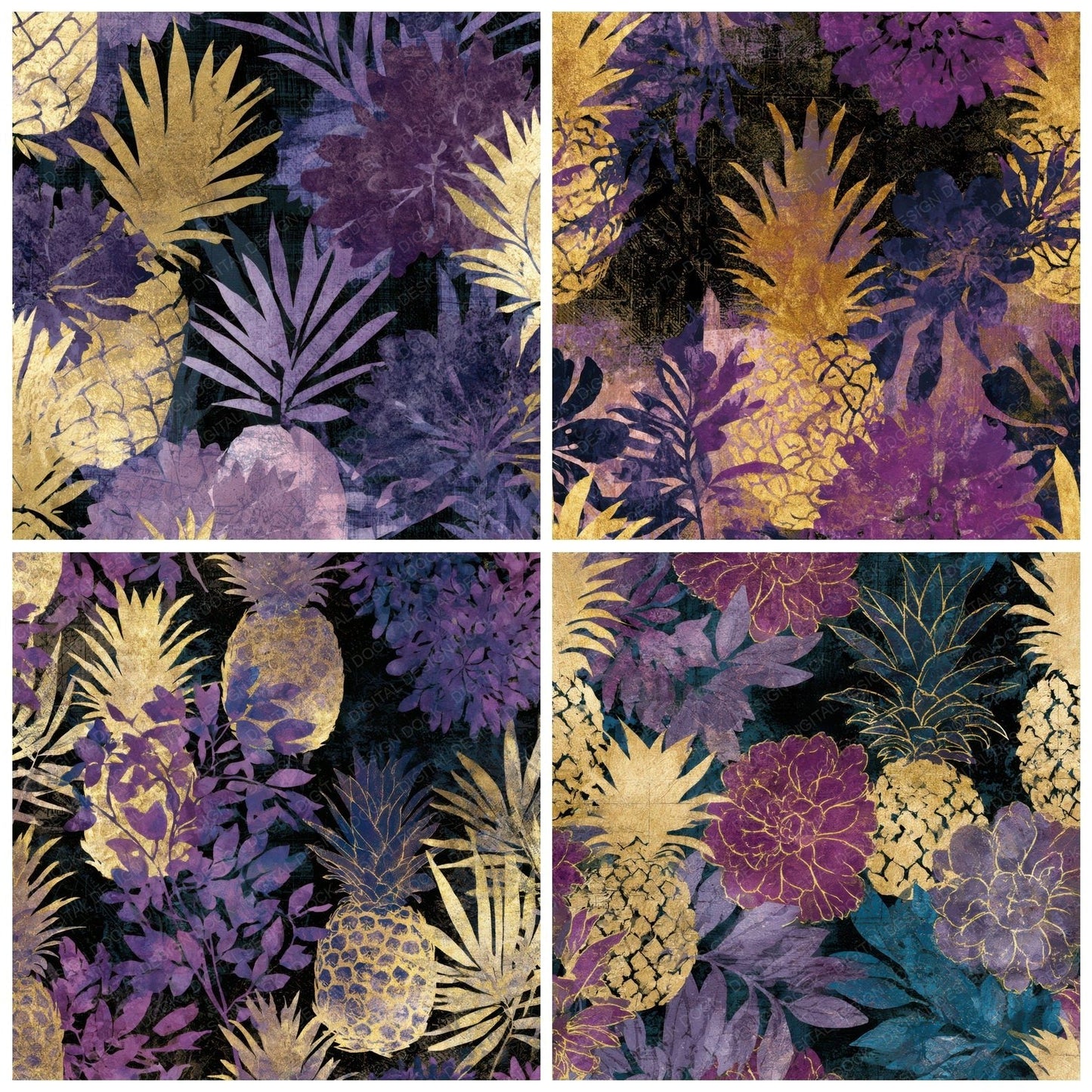 Watercolour Pineapple Aubergine Pearl Digital Paper Pack (DDD012863)