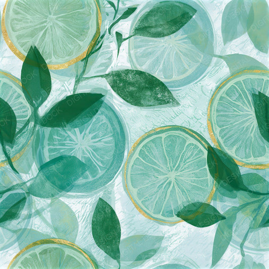 Woodblock Citrus Seafoam Seamless Digital Paper Pack (DDD012864)